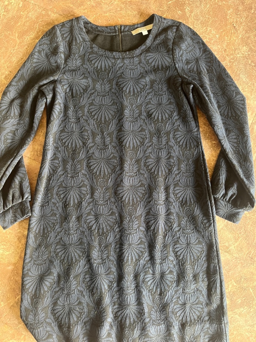 LOFT Navy Textured Long Sleeve Shift Dress